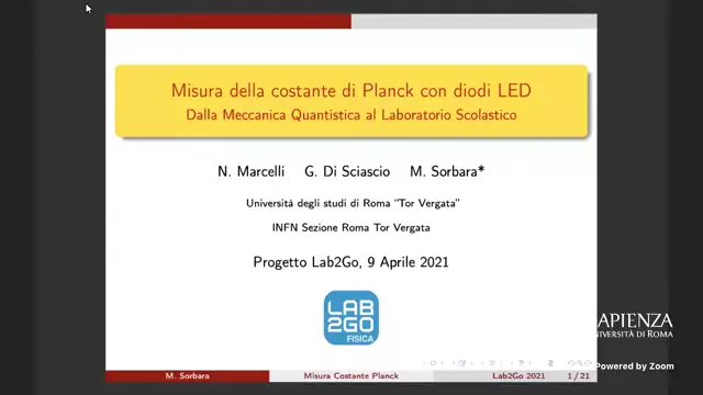 Misura della costante di Planck con diodi LED I - 9/04/2021